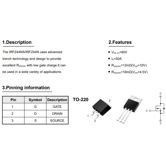 N-Channel 60V 50A 105W TO-220 IRFZ44N(UMW)
