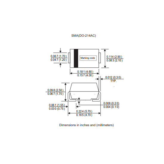 Dioda SCHOTTKY 50V DO-214AC(SMA) SK25L dimension